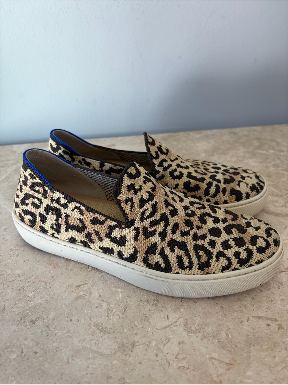 Rothy’s Original Slip On Sneaker Womens Size 7 Camo Cat Leopard Print Knit Shoes